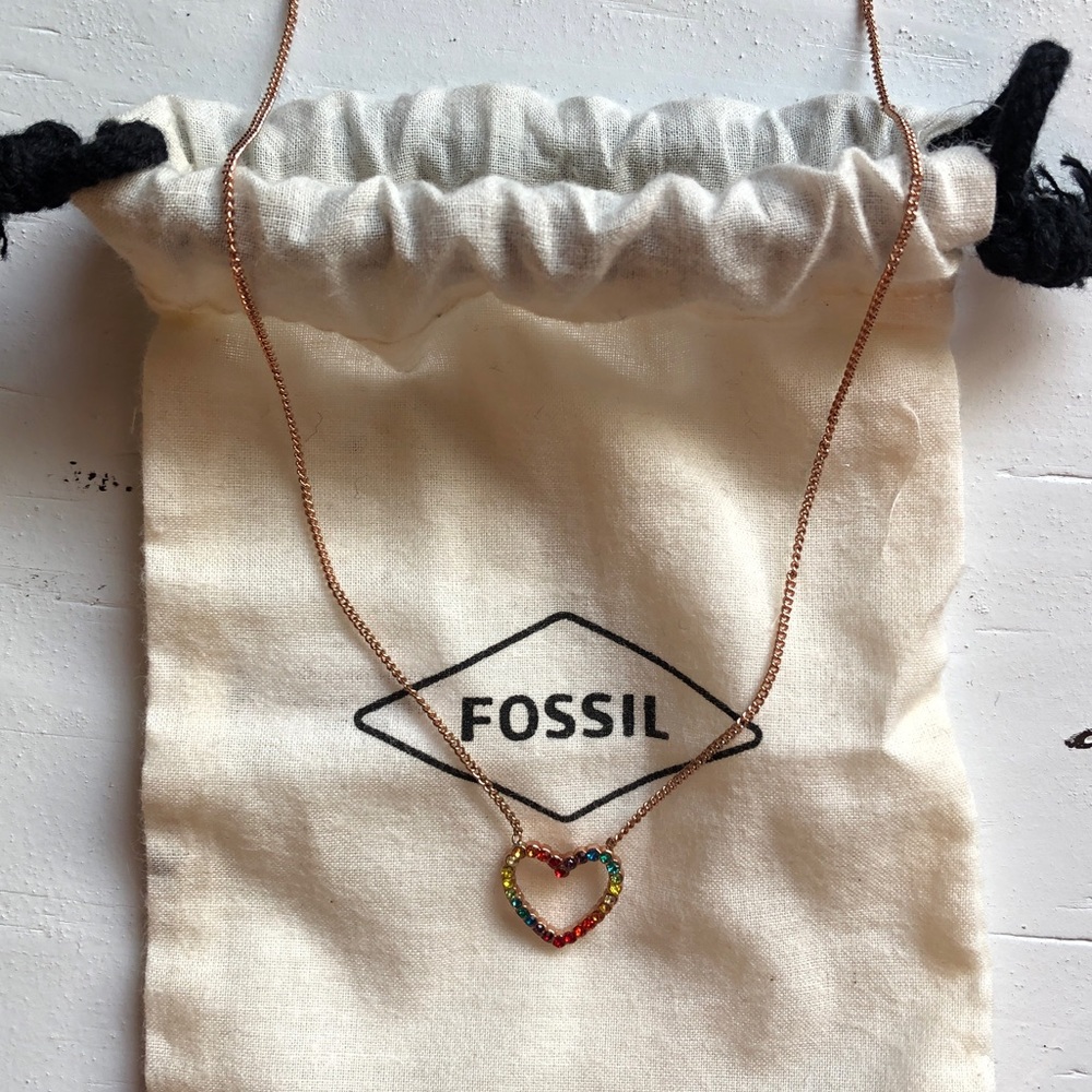 Fossil Rose Gold Rainbow Heart Necklace